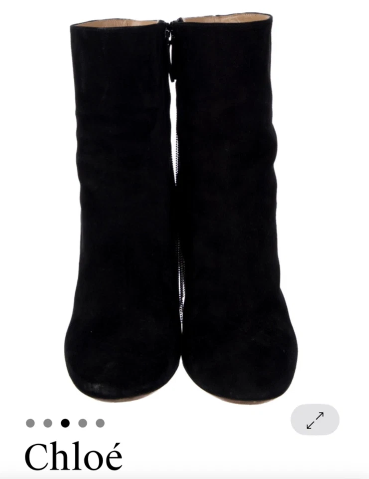 CHLOE LIV BOTINES DE GAMUZA NEGROS CON FLECOS CON CUENTAS TALLA 38 $1790 NUEVOS Foto 3 de 4