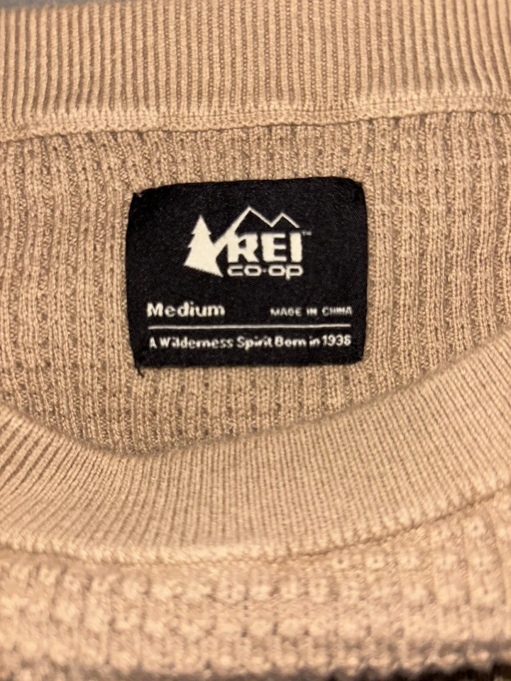 REI女式中号Co-Op棕褐色长袖亨利领套衫华夫格针织 — 第 2/3 张图片
