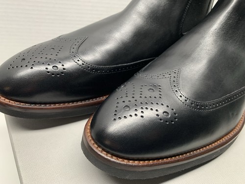 11 Johnston & Murphy Black Men’s Leather Wingtip Chelsea Boots Calfskin Italian - Picture 11 of 13