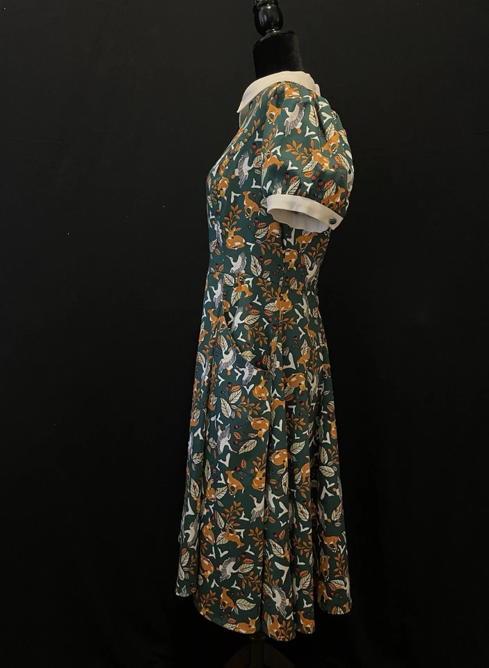 Vestido Columpio Estilo Colección Collectif London Bosque Animales Bolsillos Talla L (US 10) Retro Foto 2 de 4