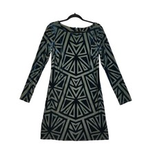 Vince Camuto Geometric Burnout Velvet Dress Size 10 Green Long Sleeves Cocktail