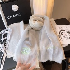 CHANEL Cashmere CC Logo Gradient Scarf Shawl White Green 110x200cm
