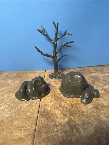 Vintage Marx Fort Apache Stockade Rock Lot of Two Dark Gray Dead Tree