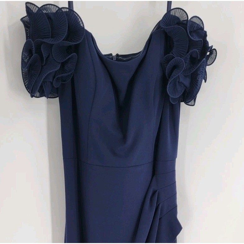 Xscape (111) Dress Size 8 Off Shoulder Ruffle Gown Navy Women's 279.00 for  sale online | eBay