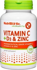NutriBiotic Vitamin C + Vitamin D3 and Zinc, 100 Capsules | Potent, Immune | and