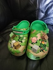 Minecraft Green Crocs Kids J 3 Elevated Classic Clog 3D Blocks Gamer J3