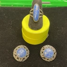 Vtg Navajo Sterling Silver Blue Denim Lapis Stamped Ring And Earring Tested