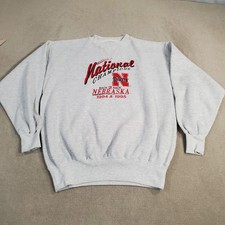 VINTAGE Nebraska Huskers Sweatshirt Mens Large Gray Pullover Back To Back Champs