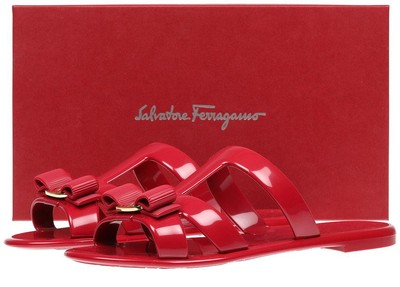 NEW SALVATORE FERRAGAMO JELLY LAQUER CHERRY FLIP FLOPS SLIDES