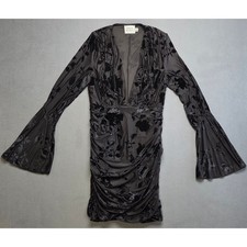 Women 8 Velvet Burnout Bodycon Dress V Neck Whimsigoth Romance Party Date Black