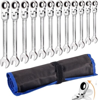 Qnkaa 12PC Flexible Ratchet Wrench Set Metric 8-19mm Flex Head