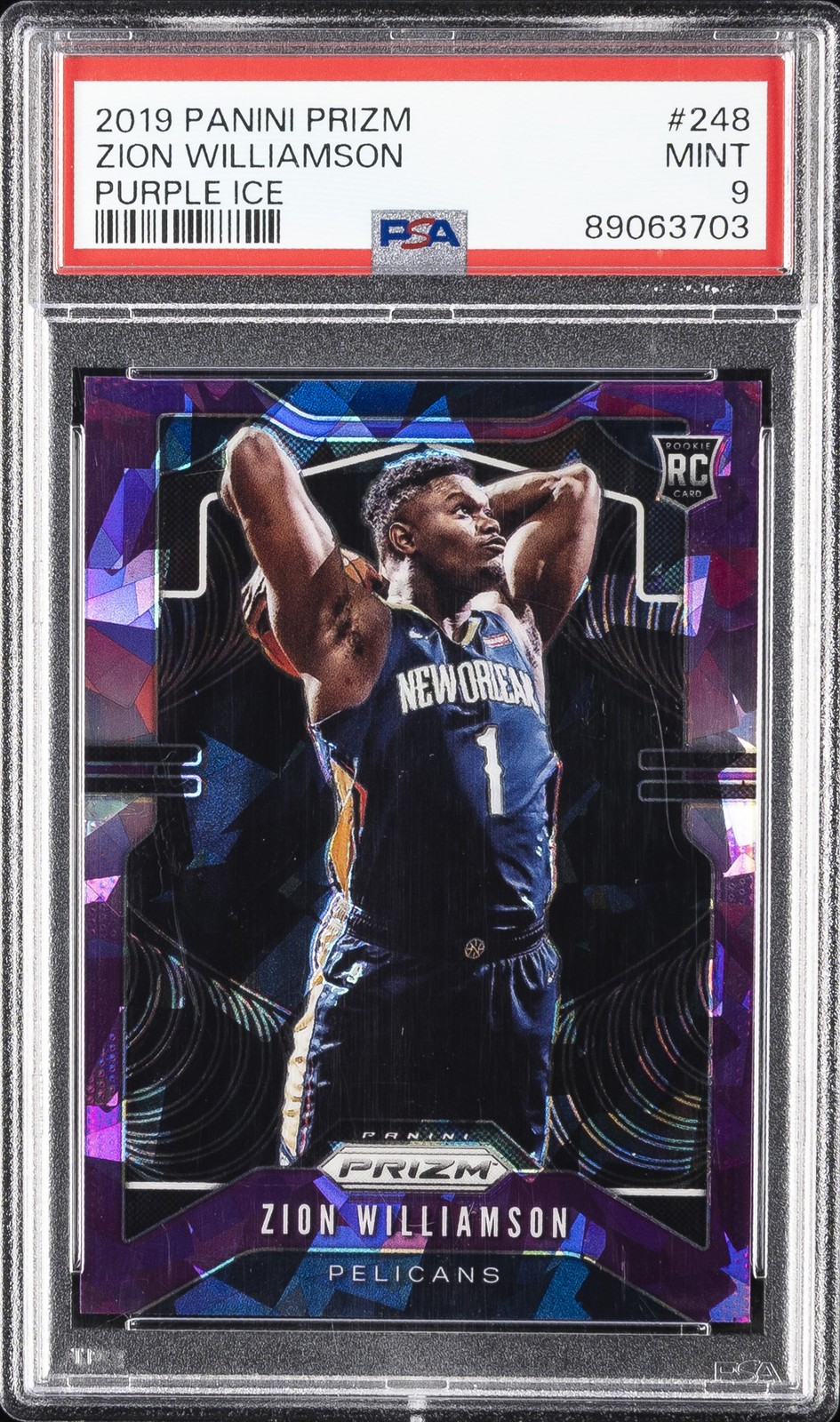 2019 PANINI PRIZM PURPLE ICE #248 ZION WILLIAMSON ROOKIE RC 60/149 PSA 9