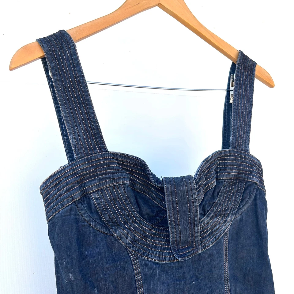 Vintage Roberto Cavalli Y2K 2000s Denim Jean Bustier Mini Dress 44 Size 8 - Image 3 of 4