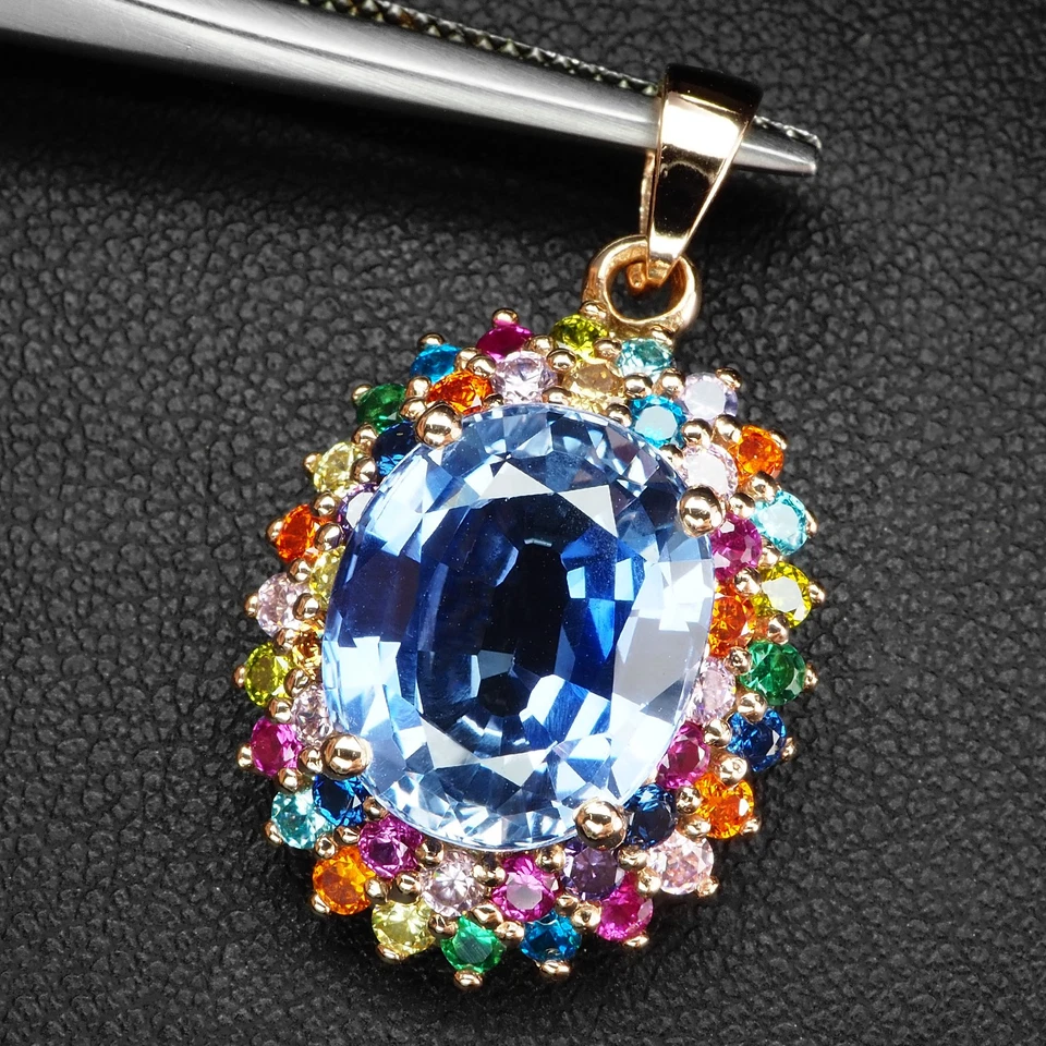 Colgantes clásicos hechos a mano de plata de ley 925 de 8,70 quilates de zafiro azul claro Foto 3 de 4