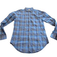 Burberry Brit Mens Blue Plaid Long Sleeve Button Down Shirt Size M Medium