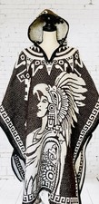 Mexican PONCHO Calendario Azteca With Hoodie SIZE FITS All Sarape Double Sided