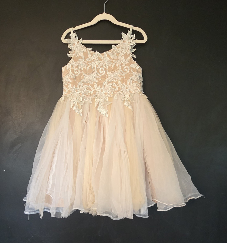 Miama Girls Ball Gown Ivory Floral Lace Tulle Sleeveless Dress Size 8