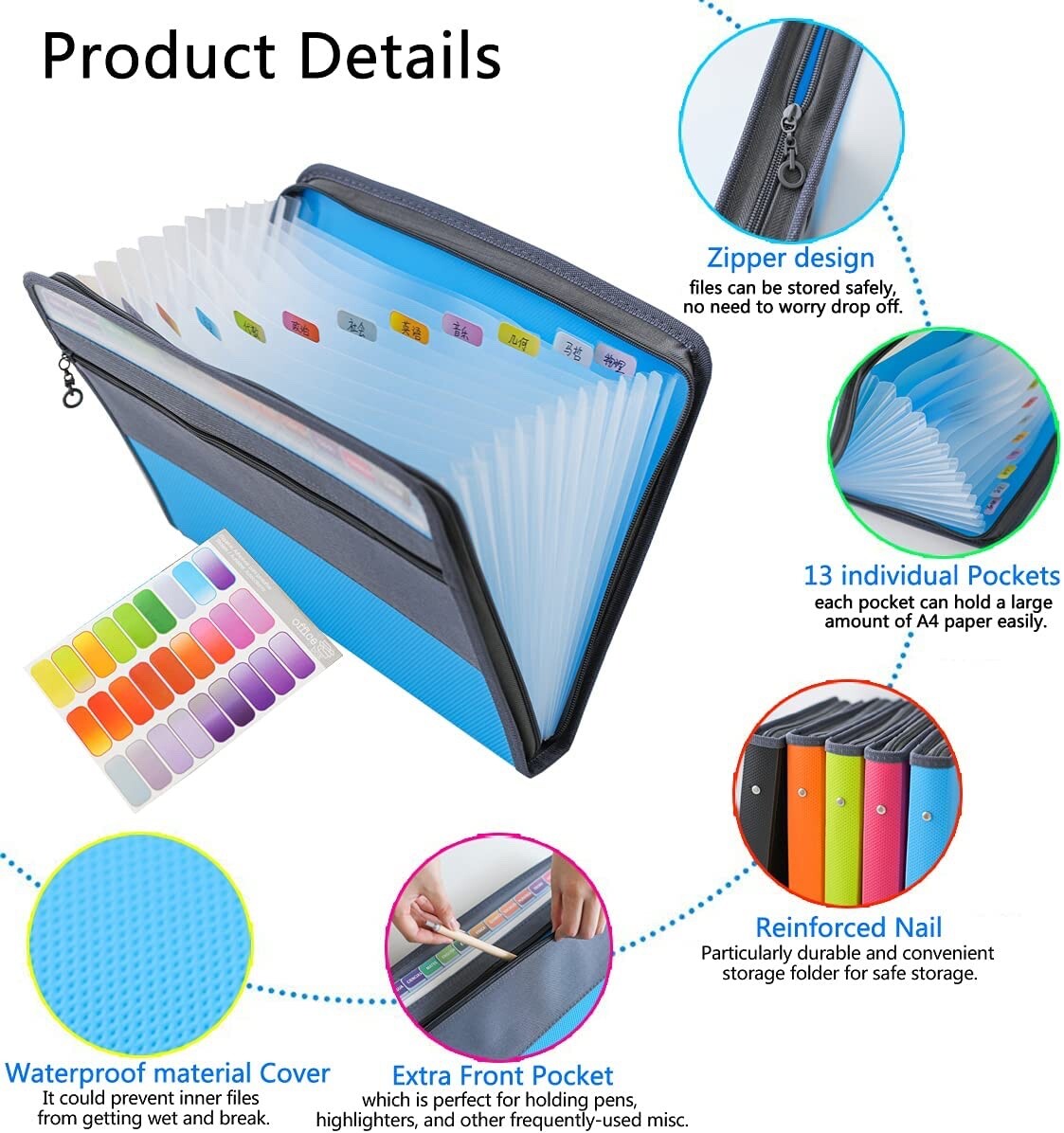 8429⑥folder+ Folder 5 COMPLETE BOX 5 Pack Expanding File Folder with Labels, 13 Pocket Accordion