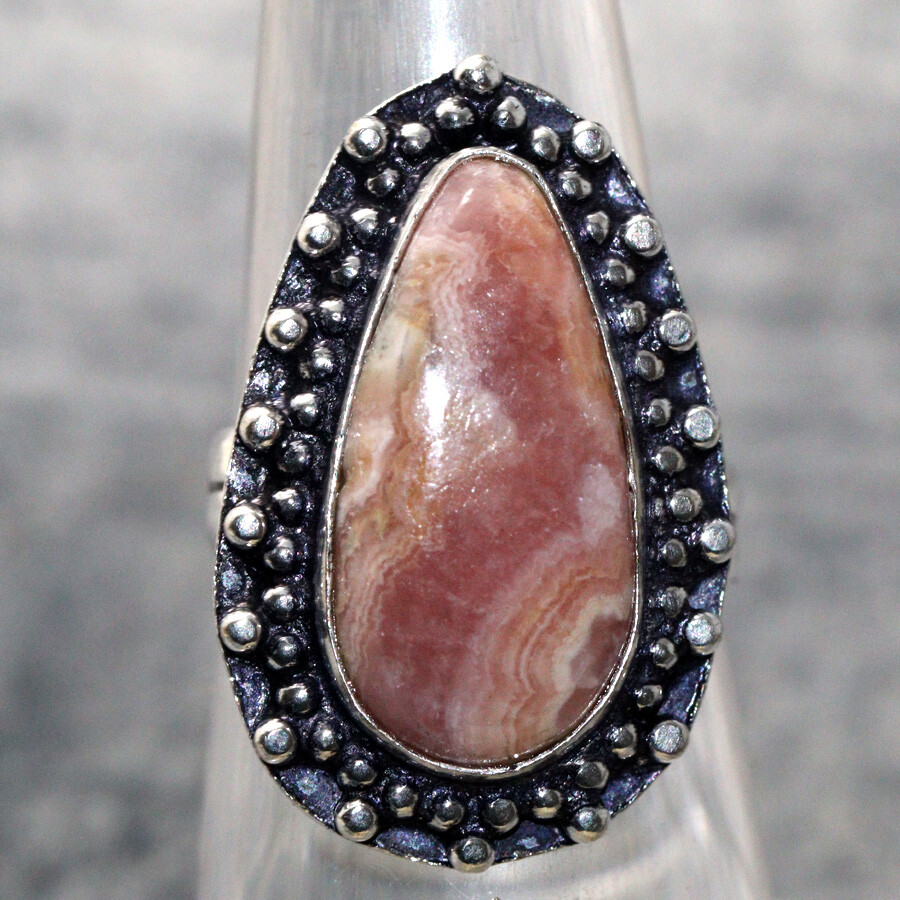 925 Silver Plated Rhodochrosite Handmade Ethnic Ring Size US 7.5 Jewelry