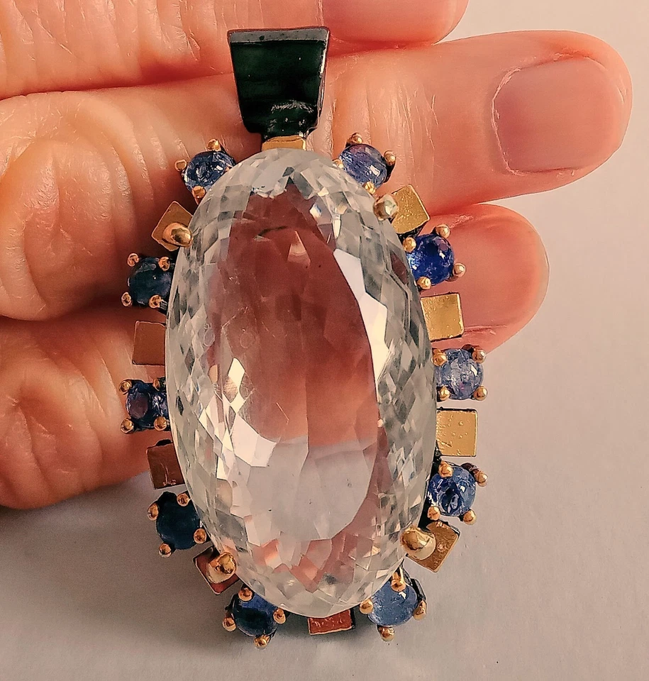 PENDENTE IN ARG. ST. 925 BRUNITO E DORATO CON QUARZO IALINO E  TANZANITI - Immagine 3 di 4