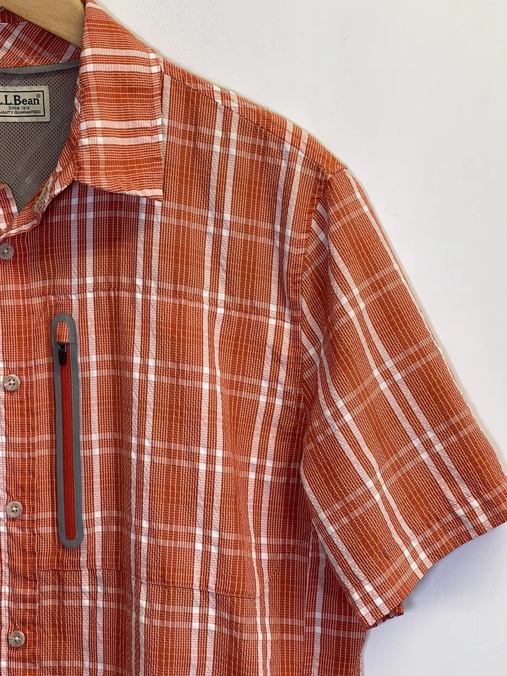 L.L. Bean Fishing Shirt Mens M Reg Orange Plaid Vented S/S Button Up Hiking - Image 4 of 4