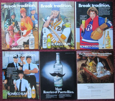 Lot of 12 Diff RONRICO Puerto Rican Rum Print Ads ~ Break Tradition Women Sports