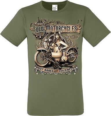 T Shirt Oliv V Twin Biker Chopper&Oldschooldruck Modell Old Motorcycles Babes
