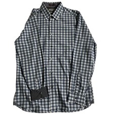 Ted Baker Shirt Blue/White Check Long Sleeve Button Up Flip Cuff Men's 4 L