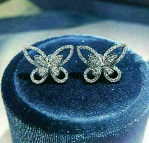 2.00 Ct Round Cut Diamond Simulated Butterfly Stud Earrings 925 Sterling Silver