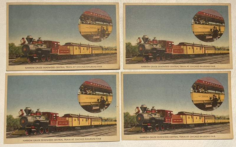 Lot of 4 Vintage 1948 Narrow-Gauge Deadwood Central Train Postcards 