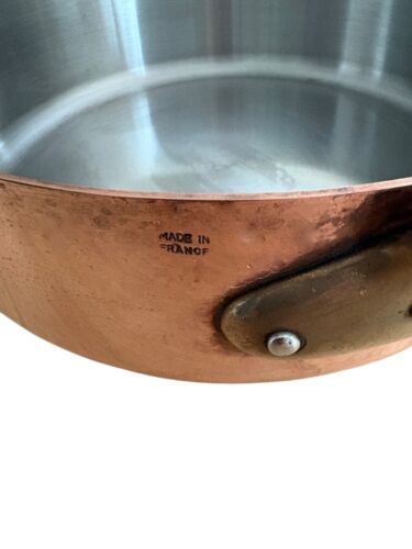 Vintage Heavy French Copper Skillet 9 1/2” X 3" X 7 1/2 Brass handle - Picture 4 of 7