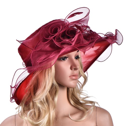 Vestido de mujer Iglesia Boda Kentucky Derby Ancho Ala Pluma Sun Floppy Hat A341 - Imagen 43 de 119