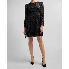 Express Leopard Velvet Burnout Ruffle Front Dress S