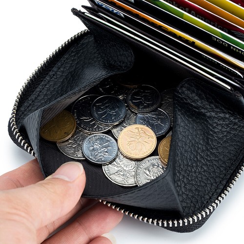 Womens Mens RFID Blocking Leather Wallet Zipper Card Holder Coin Pocket Purses - Foto 21 di 36