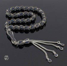 925 Sterling Silver Blue Cubic Zirconia Turkish Islamic Prayer Beads Rosary