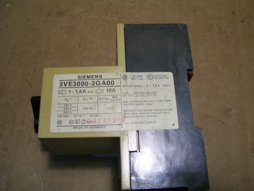 SIEMENS 3VE3000-2GA00 1-1.6A 660V REGOLATORE MOTORE CON 3VE9-301-1AA00 1NC/NO P1786 - Foto 2 di 8