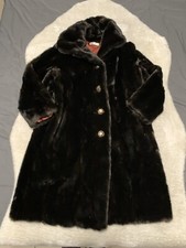 Tissavel France Vintage Womens Faux Fur Brown Button Jacket Coat Size Medium Y2k