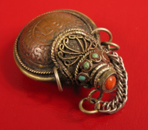 ANTIQUE CHINESE ASIAN MIDDLE EAST SNUFF PERFUME MEDICINE BOTTLE BRONZE GEMSTONE - Picture 10 of 13