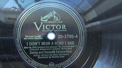 Sammy Kaye 78rpm Single 10-inch Victor Records #20-1795 I Didn't