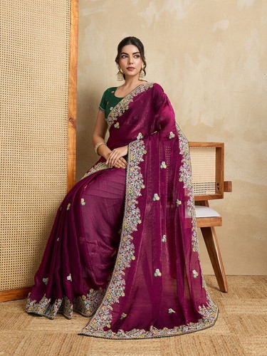 Nuova camicetta Saree Bollywood designer abbigliamento festa sari matrimonio etnico sari sposa sari - Foto 3 di 5