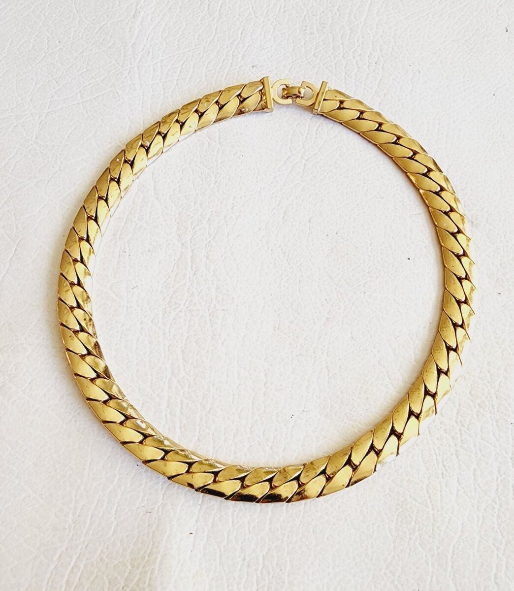 Christian Dior Vintage Cuban Link Choker Necklace HTF 16 Christian Dior Vintage Cuban Link Choker Necklace HTF 16