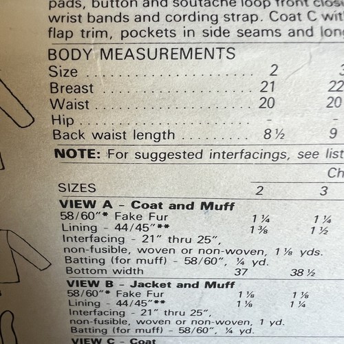 Vintage McCalls 9328 Girls Coat or Jacket Cape Pants + Muff Sewing Pattern 2 CUT - Picture 8 of 9