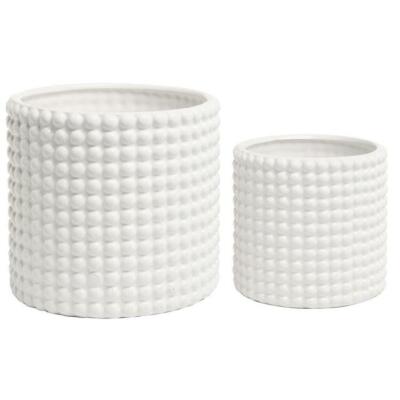 Ceramic Round Planter Pot, Set of 2 Vintage-Style White Ceramic Flower Pots