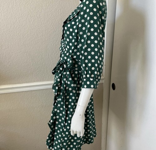 KATE SPADE NEW YORK Dark Green Polka Dot DANIELLA Silk Ruffled Wrap Dress Sz 8 - Picture 9 of 13