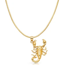 14K Yellow Gold Scorpion Charm Pendant with 1.2mm Box Chain Necklace