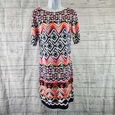 Vince Camuto Womens Printed Dress Sz 2 Blue Pink Half Sleeves Polyester Blend