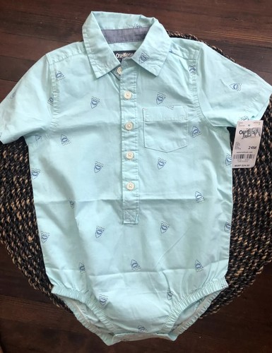 OshKosh B'gosh NWT 24mo Boys Button Front Blue Shark One Piece Outfit Collared - 第 1/12 張圖片