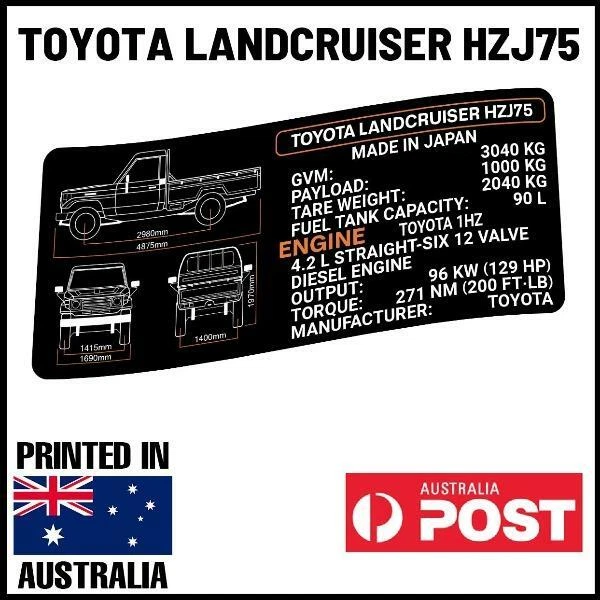 HZJ75 1HZ  Landcruiser Specs decal sticker for Toyota ute - image 2 of 2