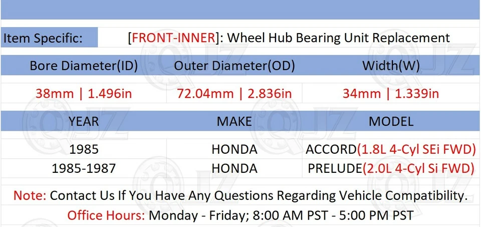 [DELANTERO-INTERIOR (cantidad 2)] Cojinete de cubo de rueda para Honda Prelude Si 1985-1987 2,0 L tracción delantera Foto 2 de 4