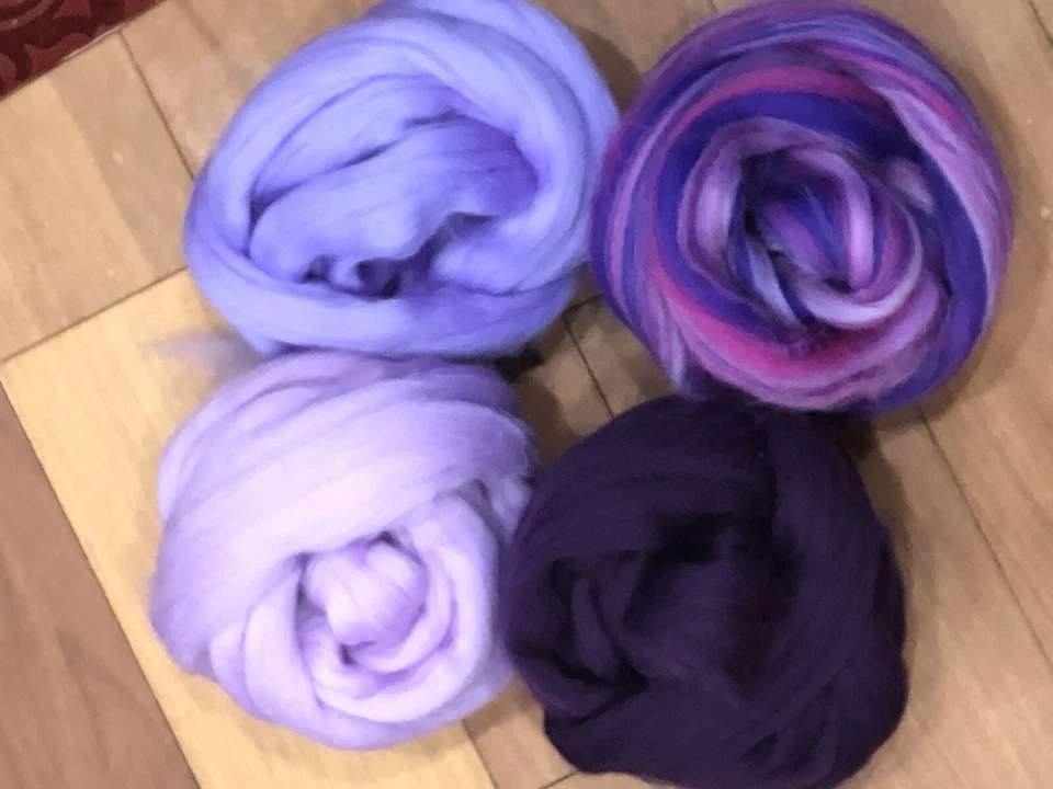 Purple MIX  Spinning Felting Wool Roving Fiber -Mixed Top Roving Bag 8 oz  Spin  - Image 3 of 3
